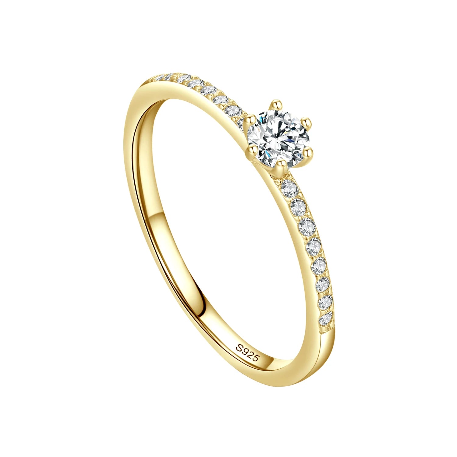 Anel Solitário Sparkling Banhado em Ouro 18K Cravejado com Pedras