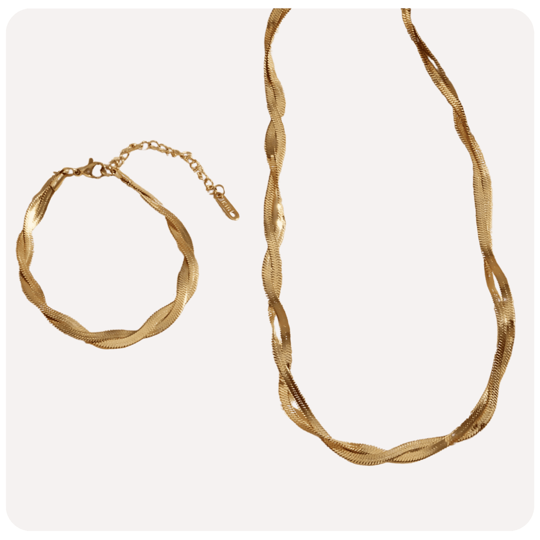 Conjunto Trançado Banhado a Ouro 18K