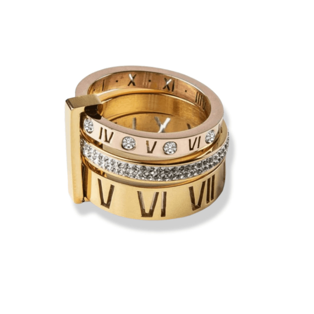 Anel Aro Triplo Roman Banhado em Ouro 18K