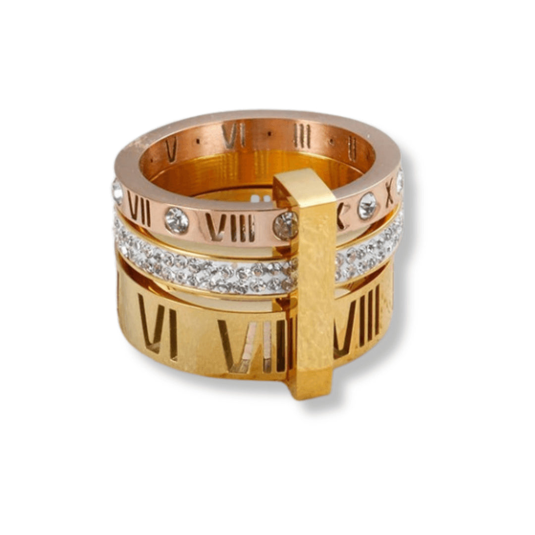 Anel Aro Triplo Roman Banhado em Ouro 18K