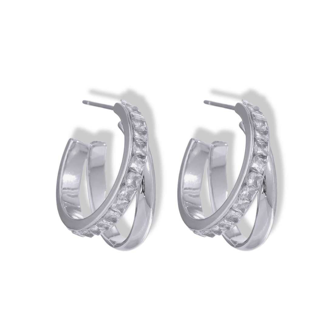 Brinco Argola Dupla com Pedras Banhada a Prata 925