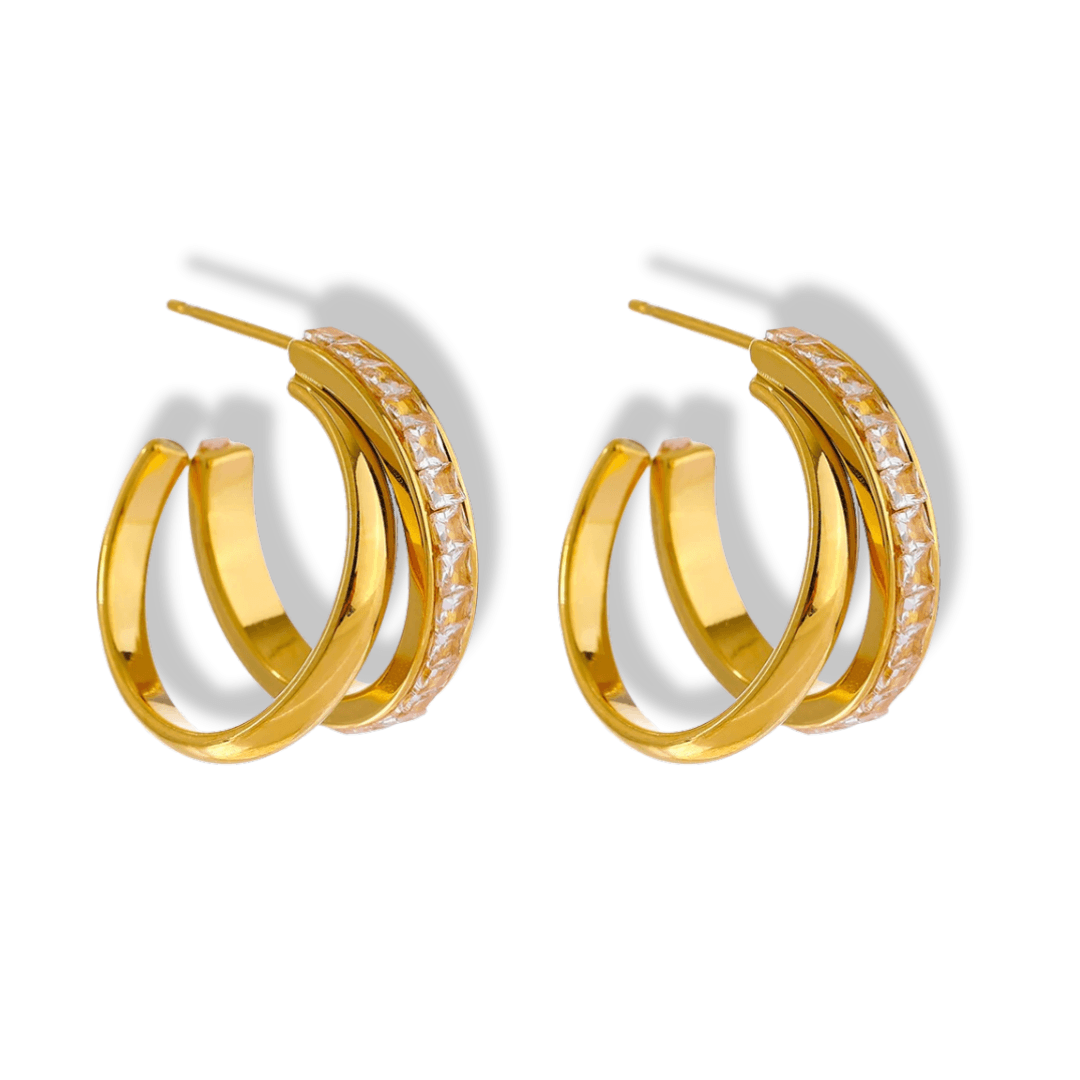 Brinco Argola Dupla com Pedras Banhada a Ouro 18K
