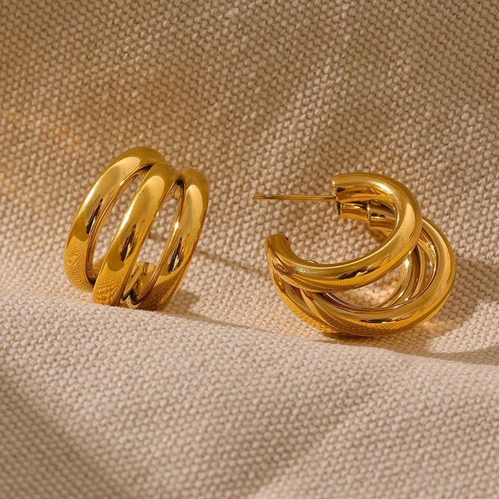 Brinco Argola Tripla Banhado a Ouro 18K