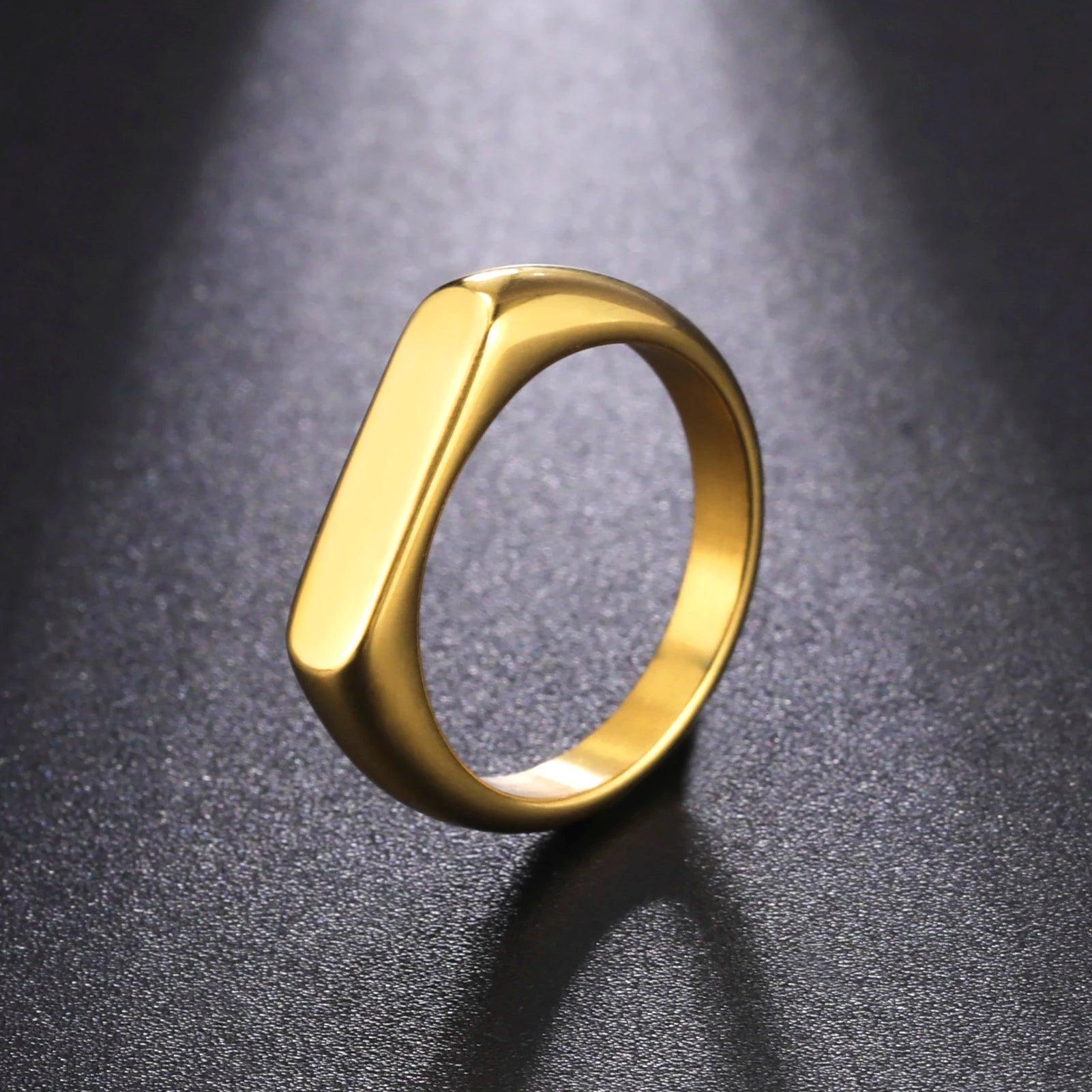 Anel Plaque d'Acier Banhado a Ouro 18K