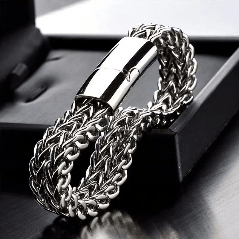 Pulseira Masculina Nobre em Aço Inoxidável Robusto - Elegant Silver - Armadara