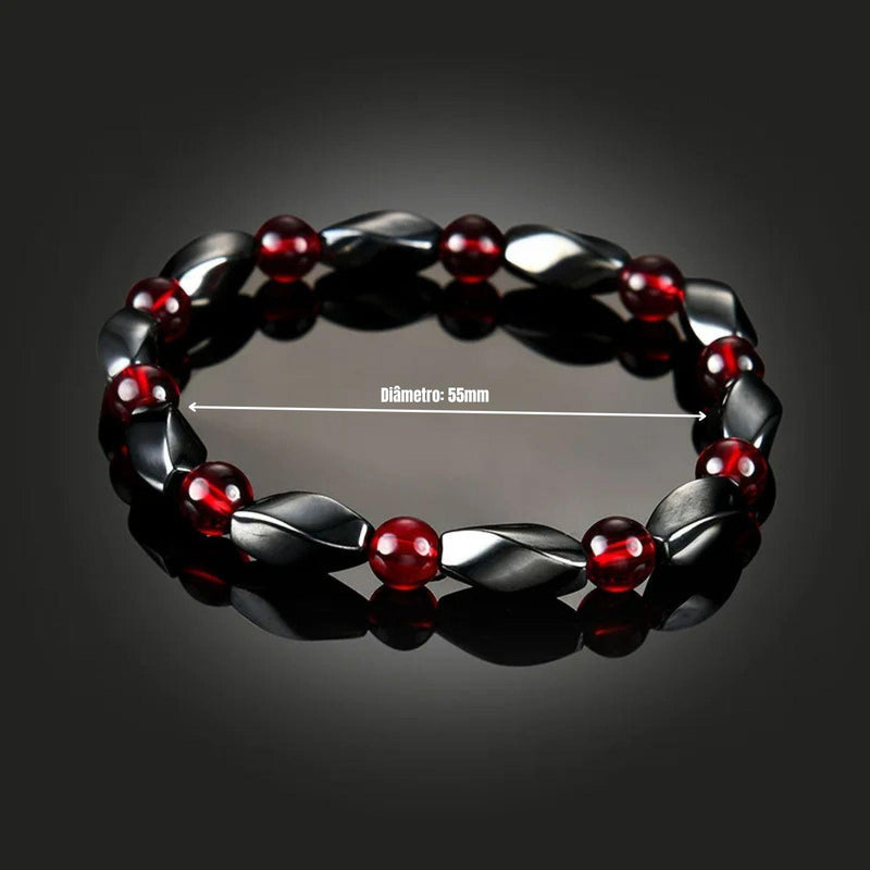 Pulseira Masculina de Hematita com Pedras de Ágatas Vermelhas - Positive Energy - Armadara