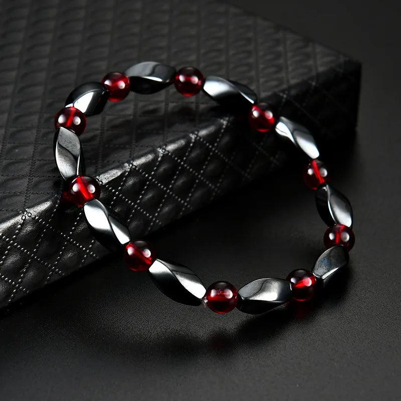 Pulseira Masculina de Hematita com Pedras de Ágatas Vermelhas - Positive Energy - Armadara