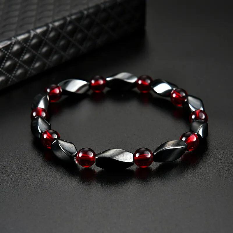 Pulseira Masculina de Hematita com Pedras de Ágatas Vermelhas - Positive Energy - Armadara