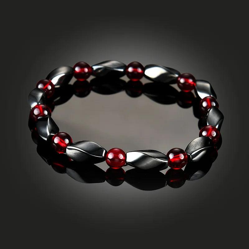 Pulseira Masculina de Hematita com Pedras de Ágatas Vermelhas - Positive Energy - Armadara