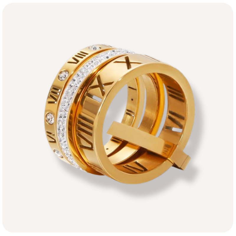 Anel Aro Triplo Roman Banhado a Ouro 18K