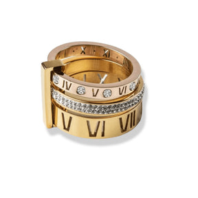 Anel Aro Triplo Roman Banhado em Ouro 18K