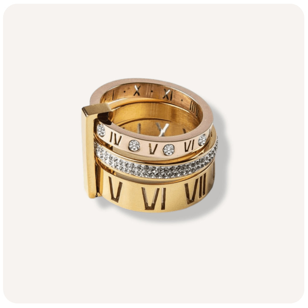 Anel Aro Triplo Roman Banhado em Ouro 18K