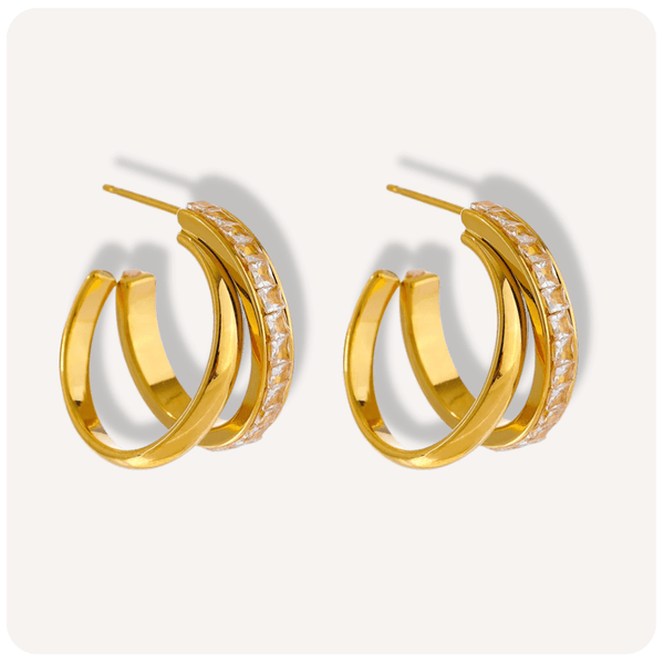 Brinco Argola Dupla com Pedras Banhada a Ouro 18K