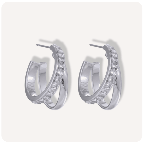 Brinco Argola Dupla com Pedras Banhada a Prata 925