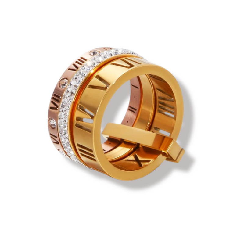 Anel Aro Triplo Roman Banhado a Ouro 18K