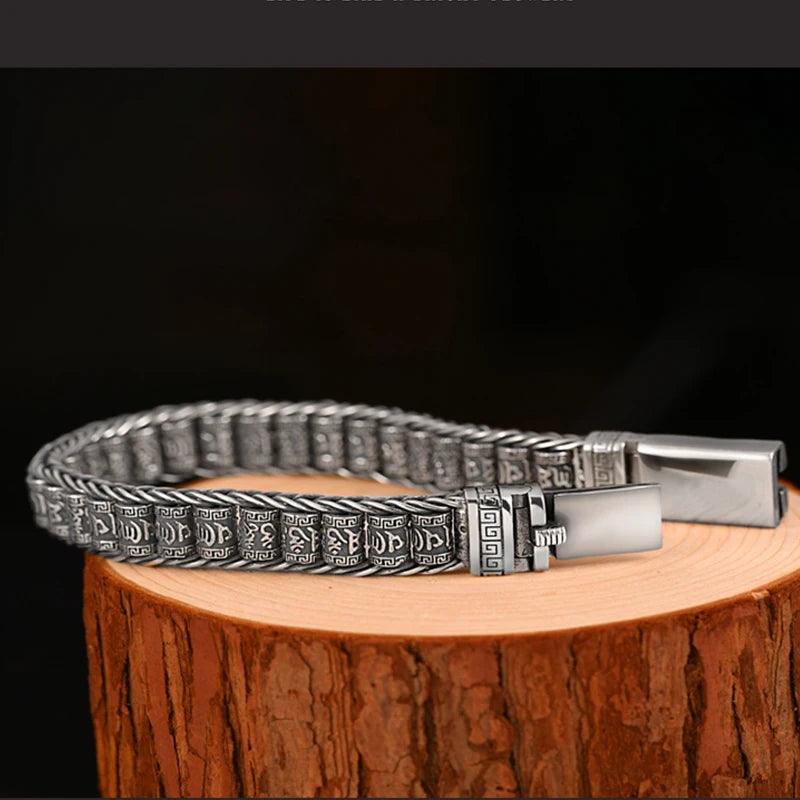 Pulseira Masculina com Mantra Budista Banhada a Prata 925 - Man of Faith - Armadara