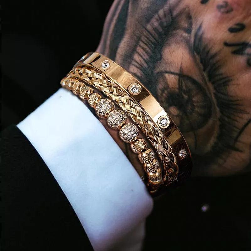 Conjunto de Pulseiras Masculinas Minuciosas em Aço Inoxidável - Elegância Sutil - Armadara