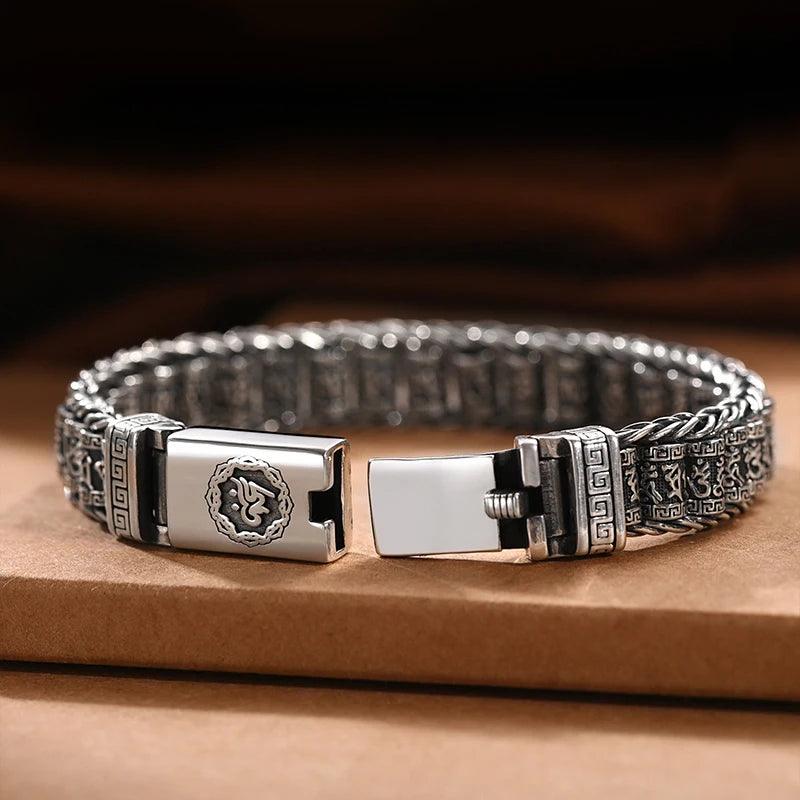 Pulseira Masculina com Mantra Budista Banhada a Prata 925 - Man of Faith - Armadara