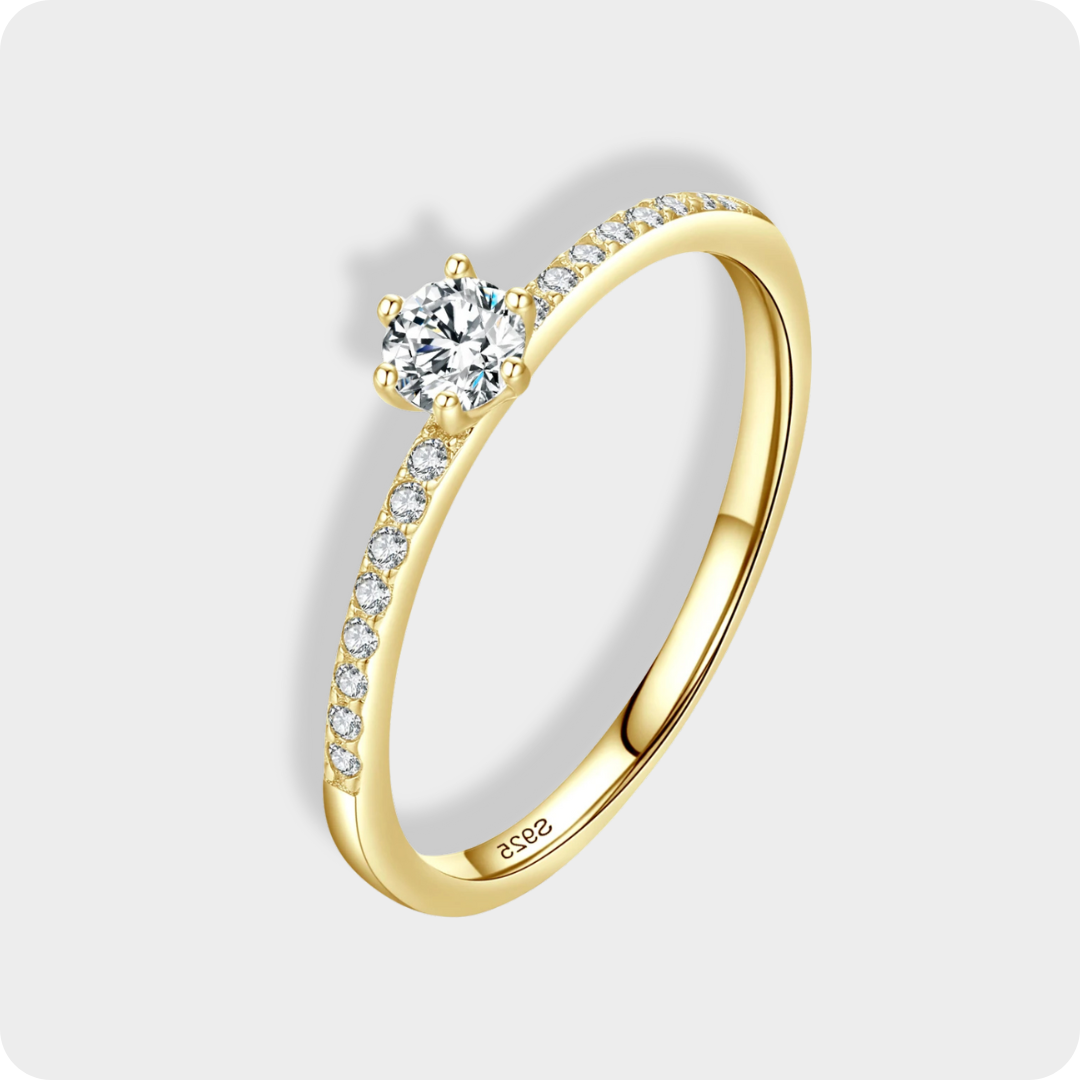 Anel Solitário Sparkling Banhado em Ouro 18K Cravejado com Pedras