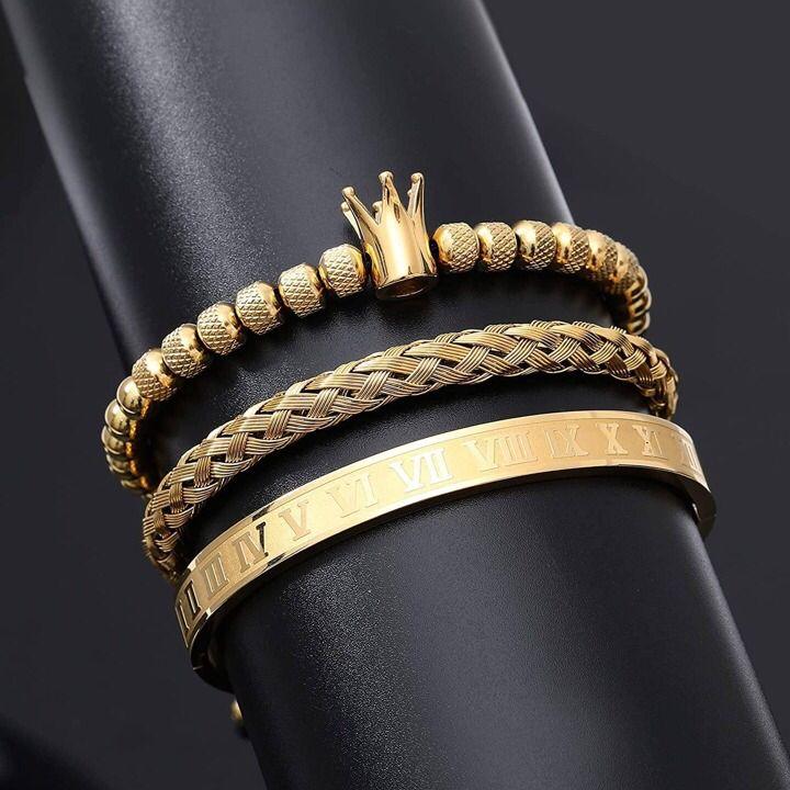 Conjunto de Pulseiras Masculinas Ajustáveis em Aço Inoxidável - Riqueza Romana - Armadara